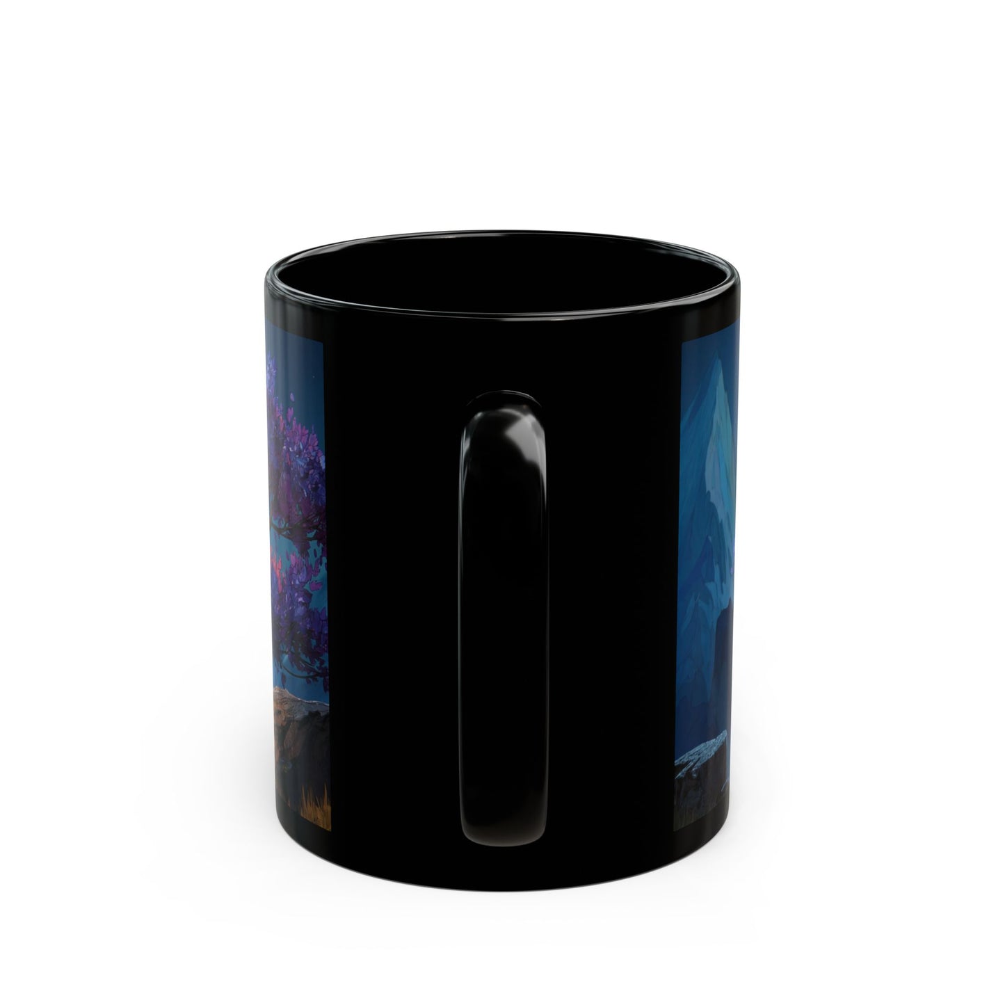 Starlit Twilight Tree Black Mug – Celestial Bloom Dreamscape