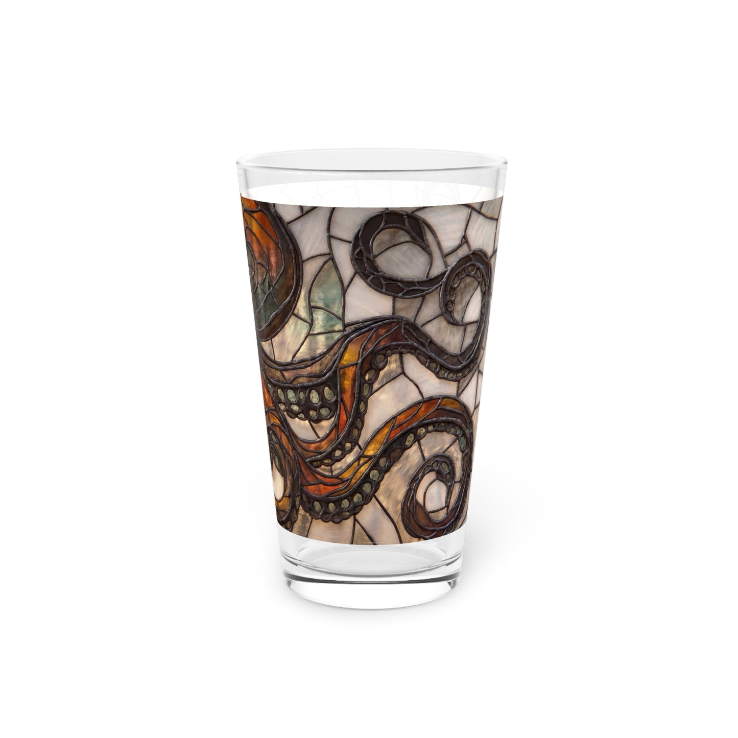 Stained Glass Octopus Pint Glass, 16oz – Amber Depths & Iron Lace