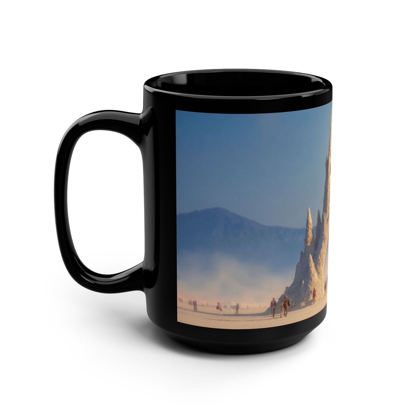 White Tower Black Mug, 15oz – Sunlit Salt Fort at Burning Man
