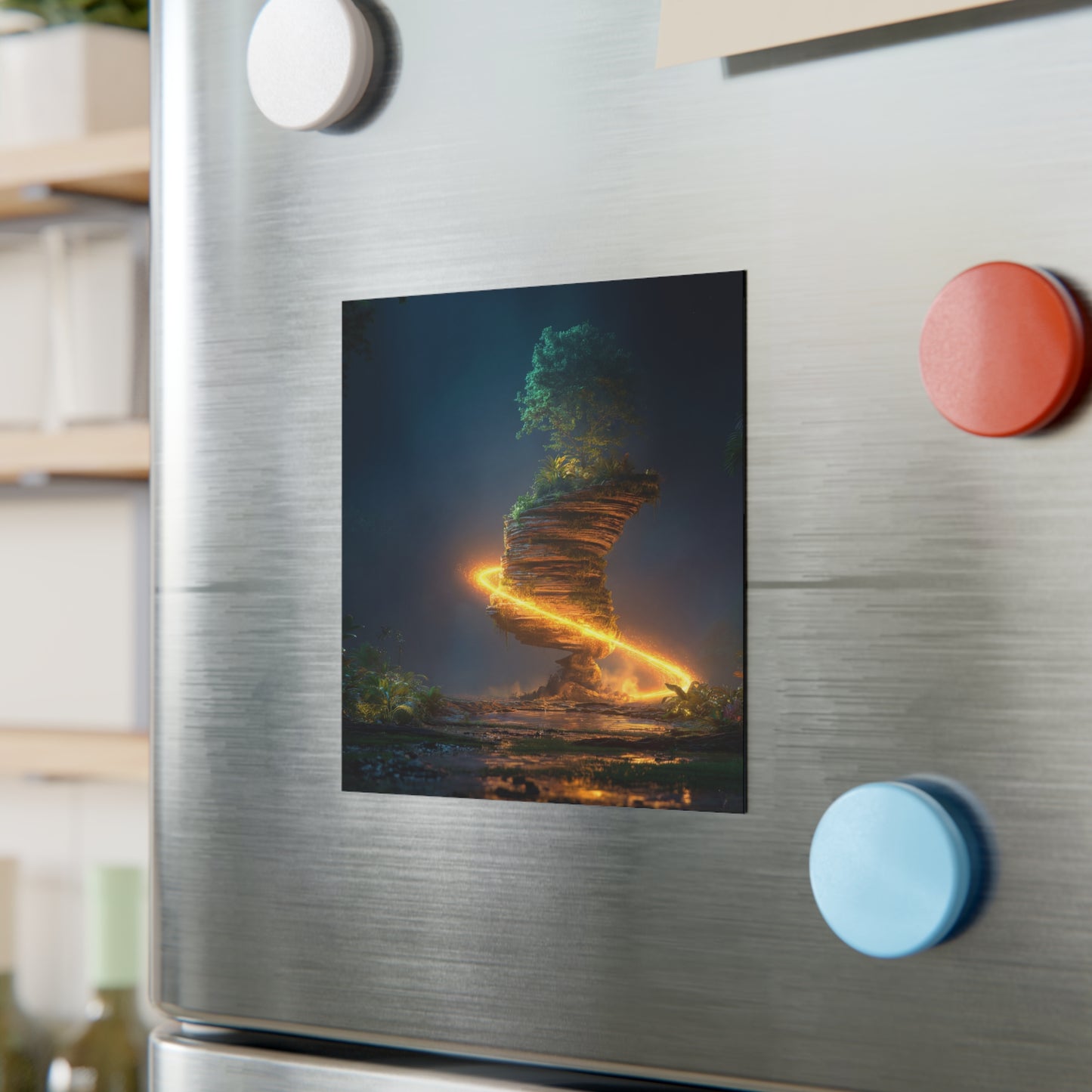 Floating Stone Tree Magnet – Luminous Jungle Portal