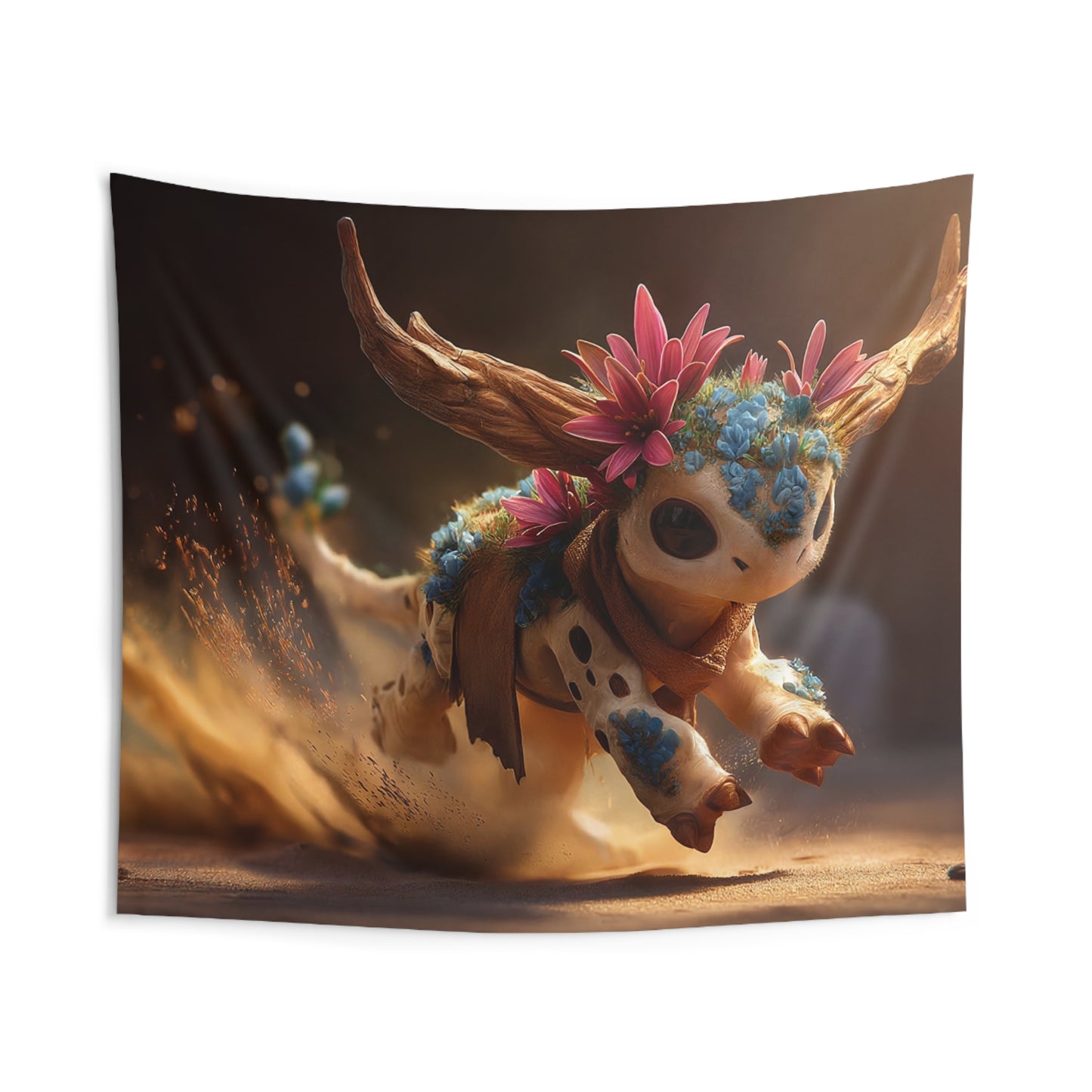 Flower-Crowned Desert Guardian Tapestry – Sunset Sprint Through Golden Dust