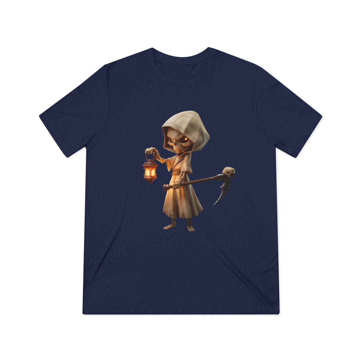 Lantern-Wielding Skeleton Hoodie Tee – Warm Glow Guardian Graphic