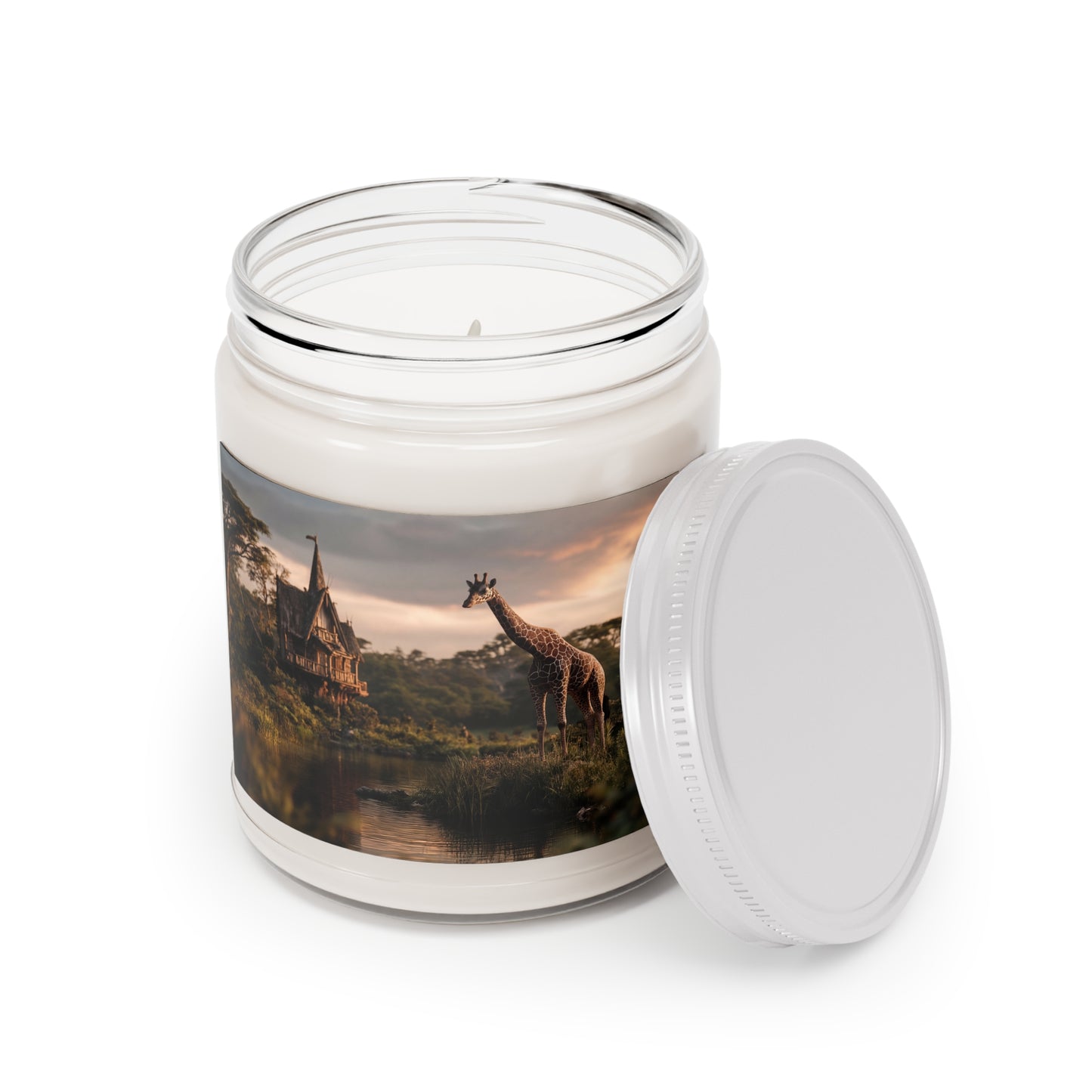 Giraffe by the Water’s Edge Scented Soy Candles with White Lid, 9oz – Sunset Sanctuary