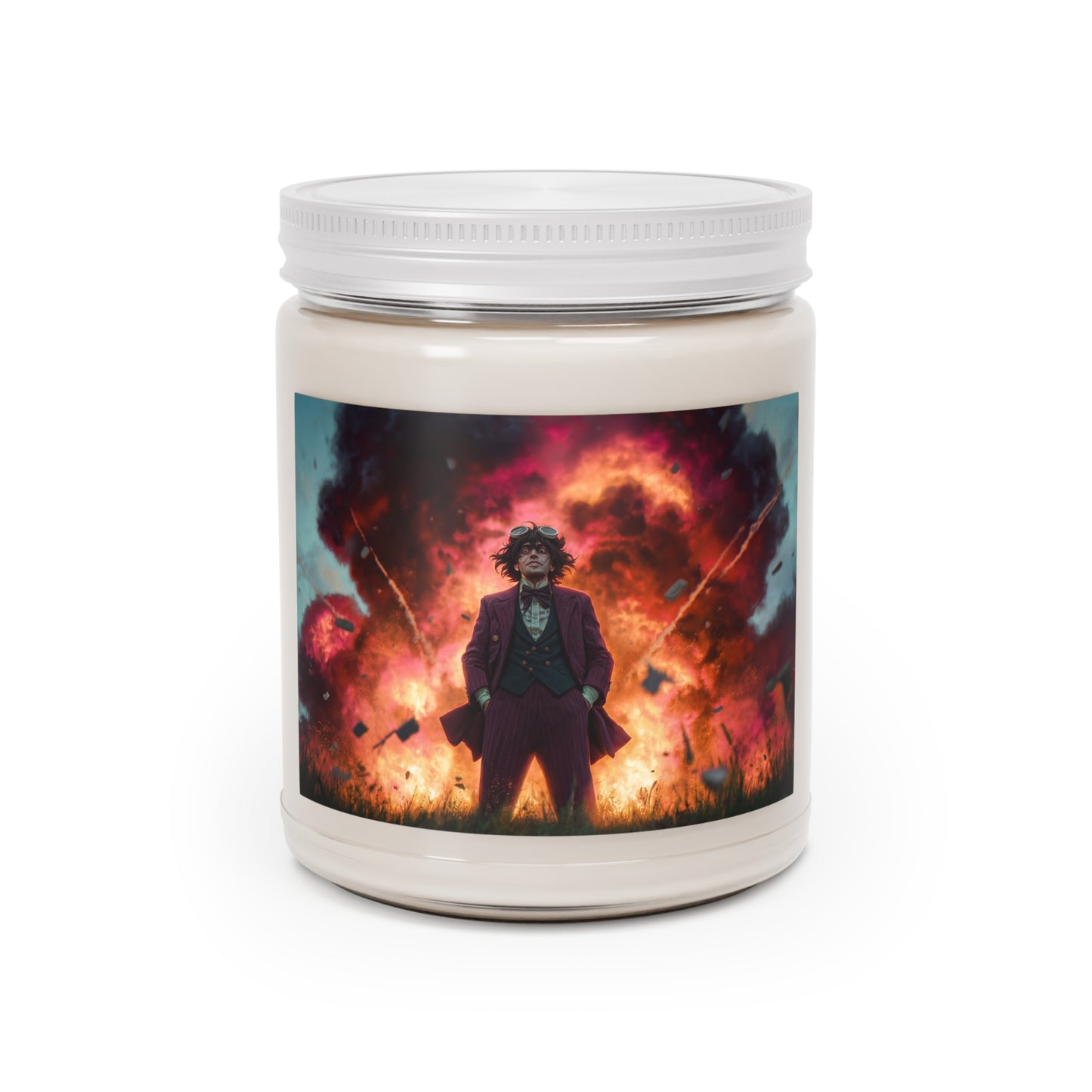 Explosive Gentleman Scented Soy Candles with White Lid, 9oz – Crimson Sky Calamity