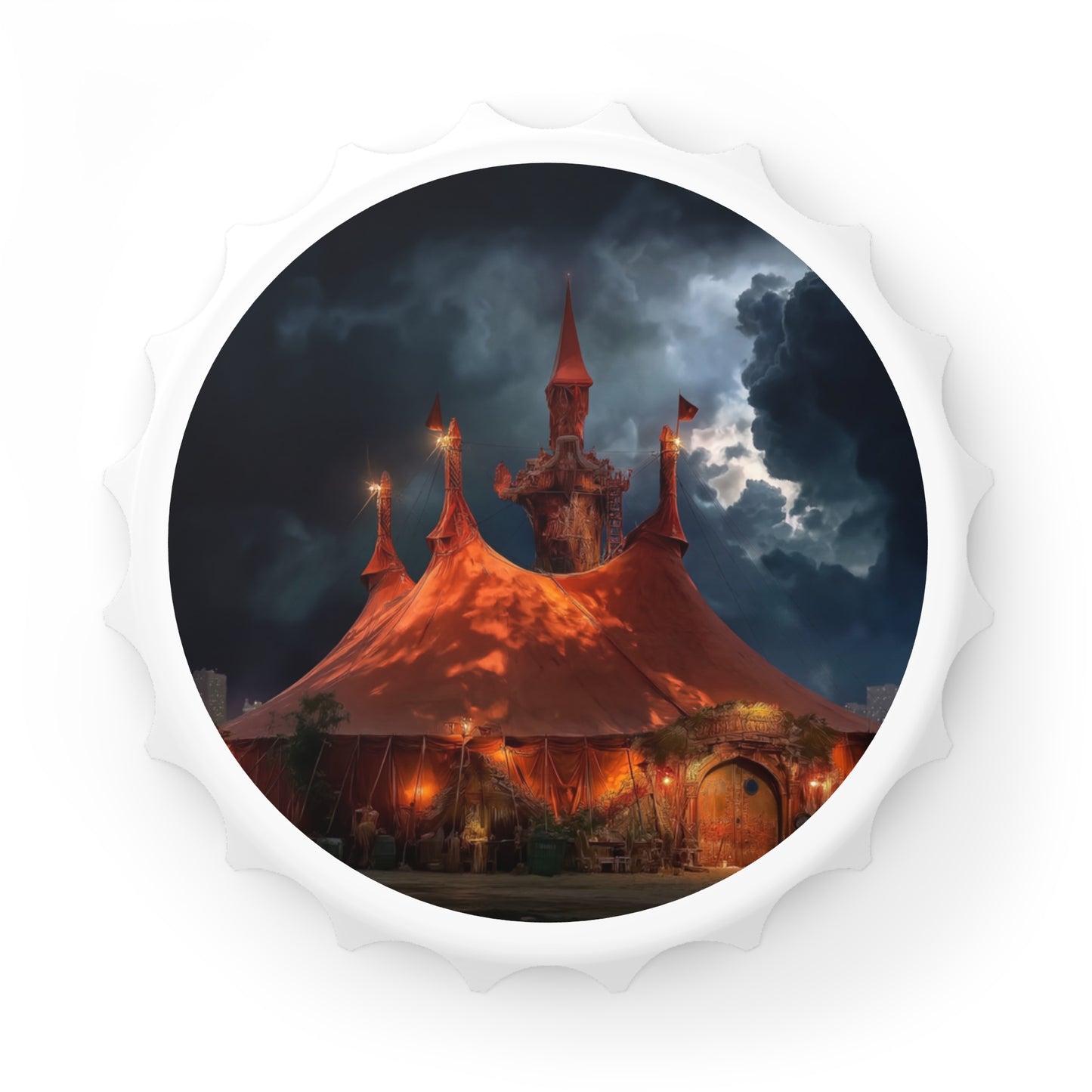 Crimson Circus Tent Bottle Opener – Midnight Carnival Dreamscape