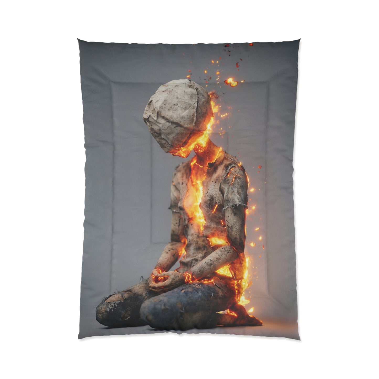 Fiery Awakening Comforter – Crumpled Paper Figure in Blaze