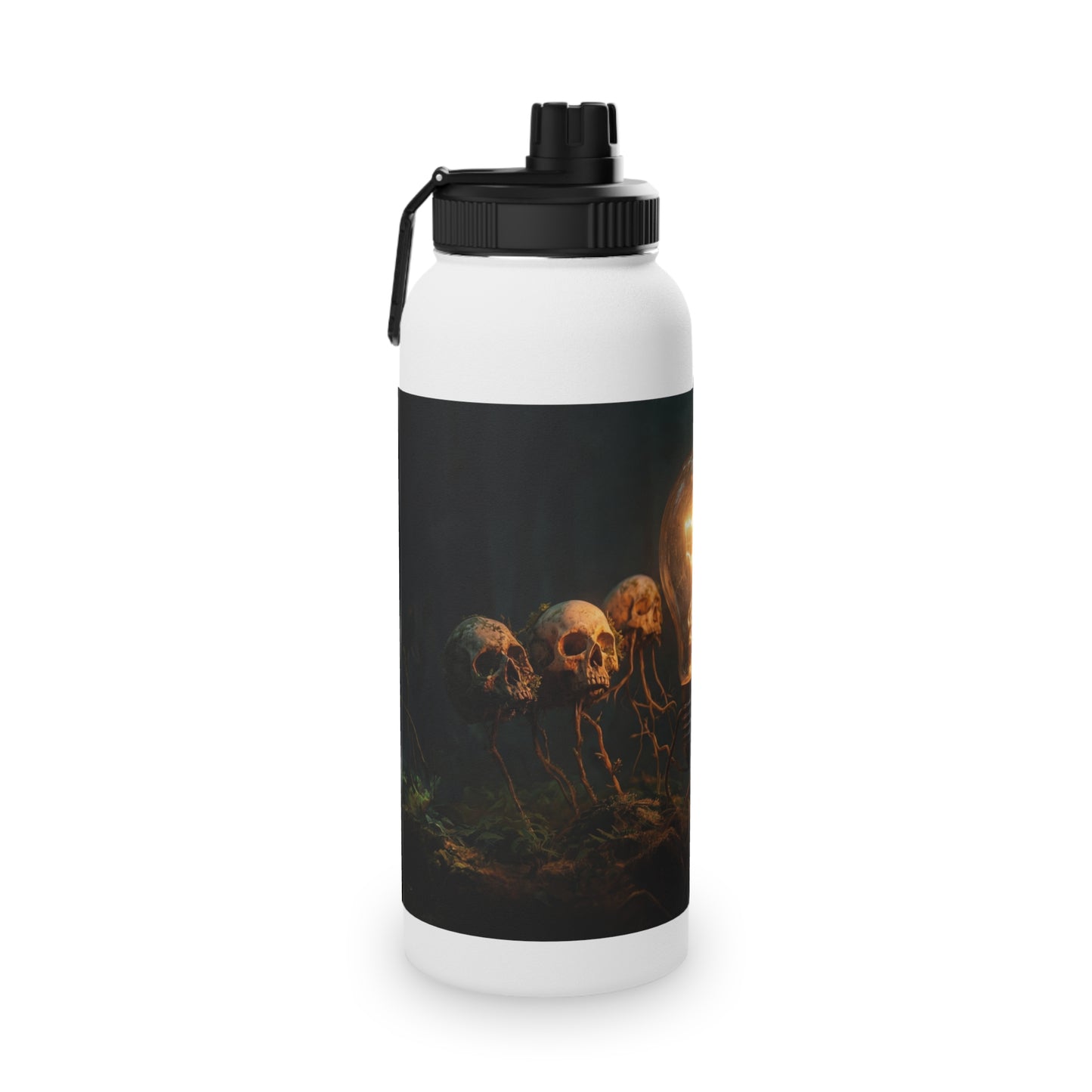 Illuminated Idea Lightbulb Stainless Steel Water Bottle, Sports Lid – Whispering Forest of Forgotten Minds
