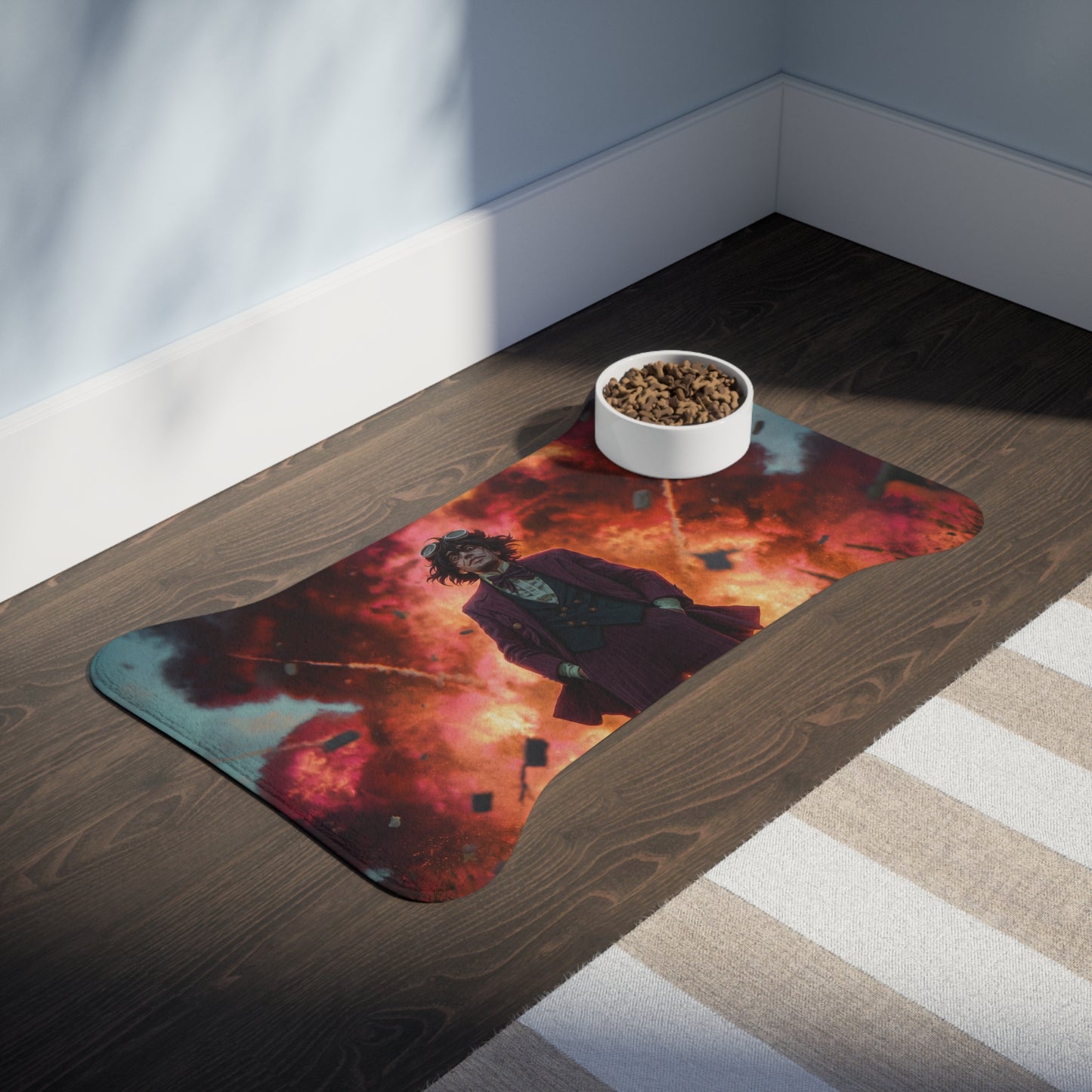 Crimson Explosion Gentleman Pet Feeding Mats – Dapper Chaos in the Grass