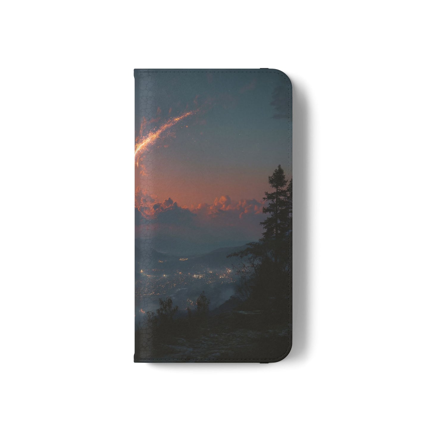 Meteor Over Valley Flip Cases – Crimson Sky Sentinel Cover
