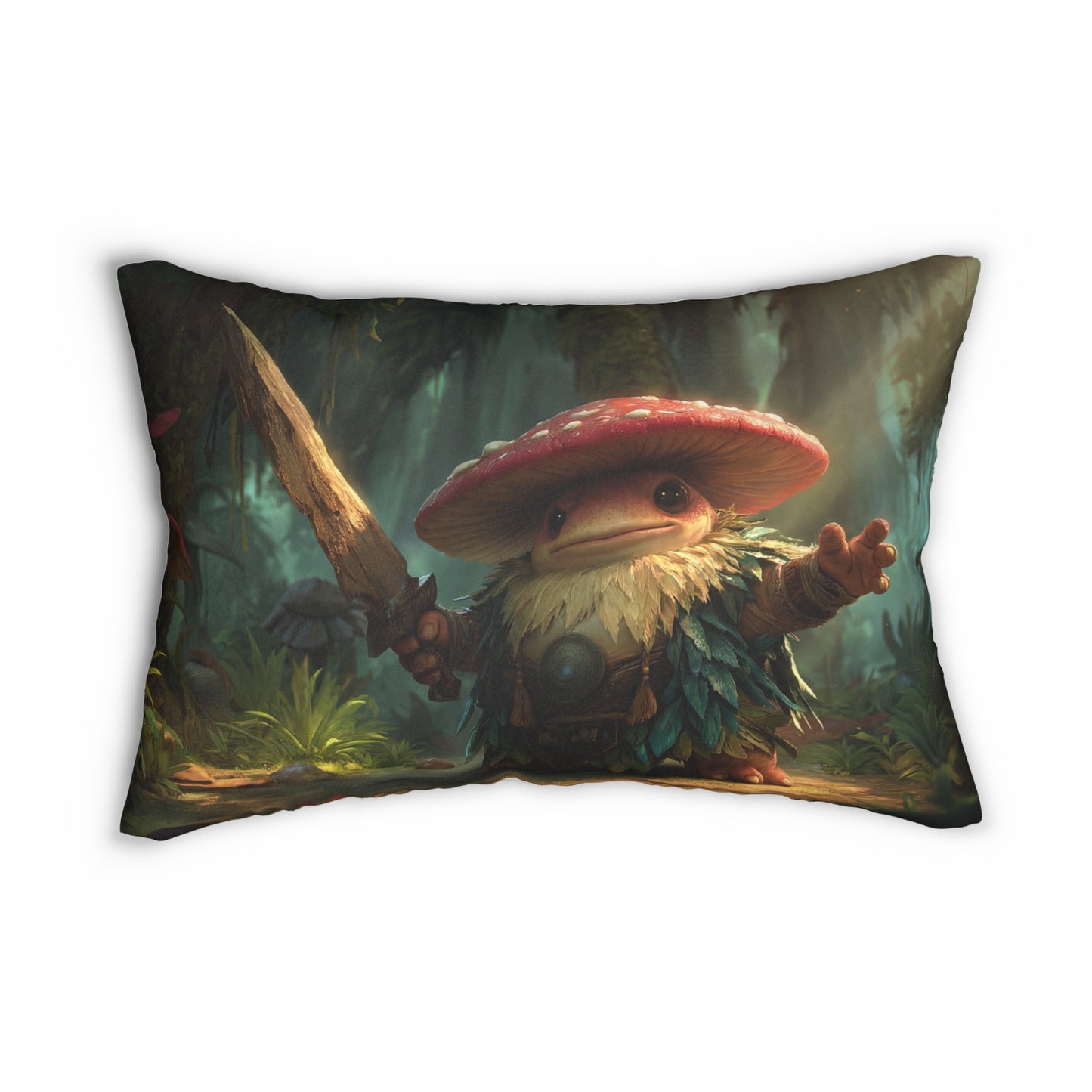 Mushroom Knight Lumbar Pillow – Sunlit Jungle Guardian