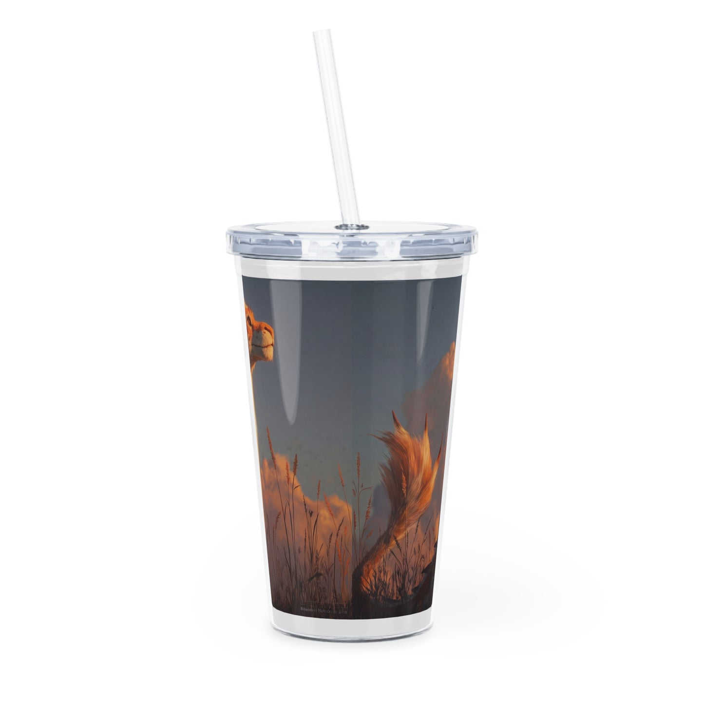 Sunset Dragon Plastic Tumbler with Straw – Golden Hour Guardian