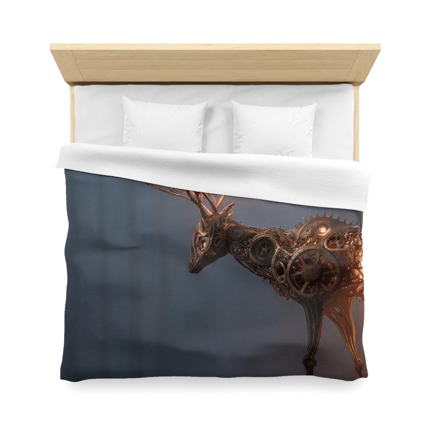 Clockwork Stag Microfiber Duvet Cover – Luminescent Forest Guardian