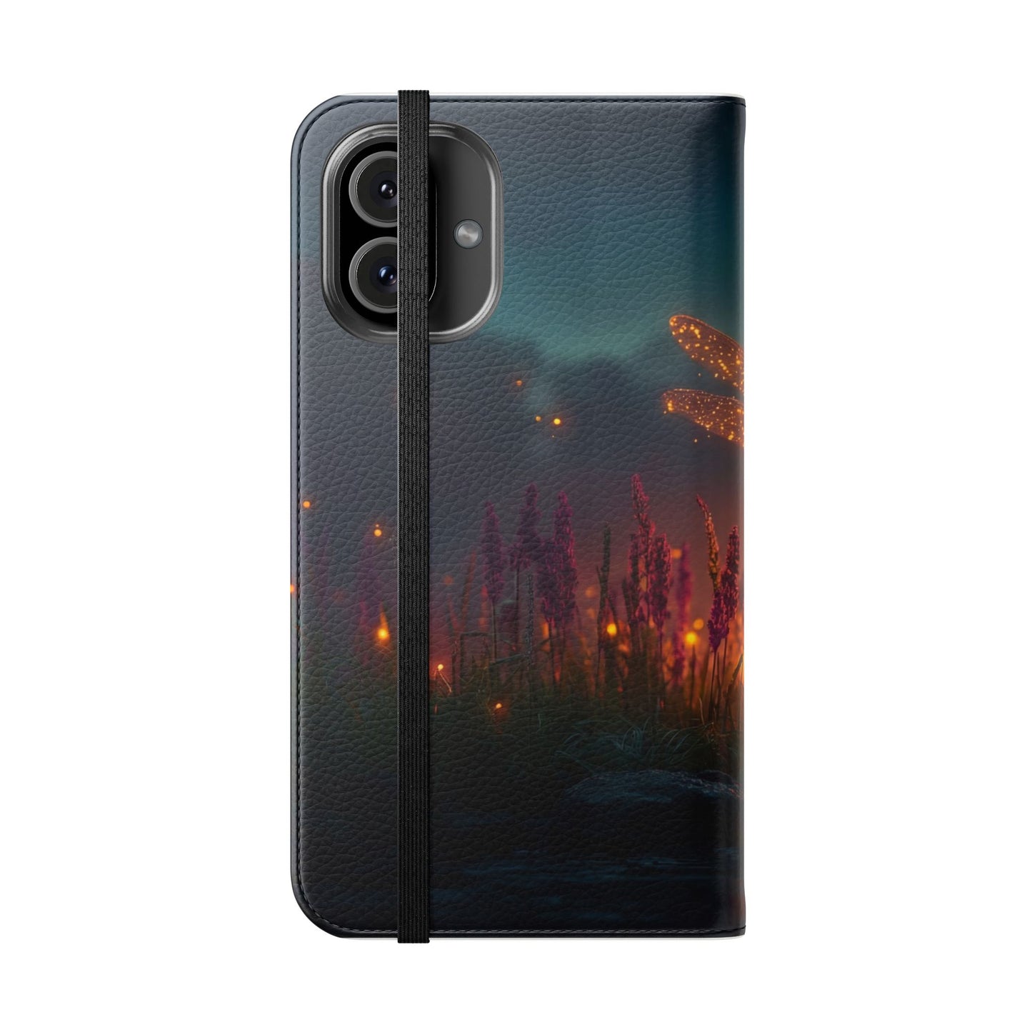 Bioluminescent Dragonfly Flip Cases – Glowing Amber Wings Over Twilight Marsh