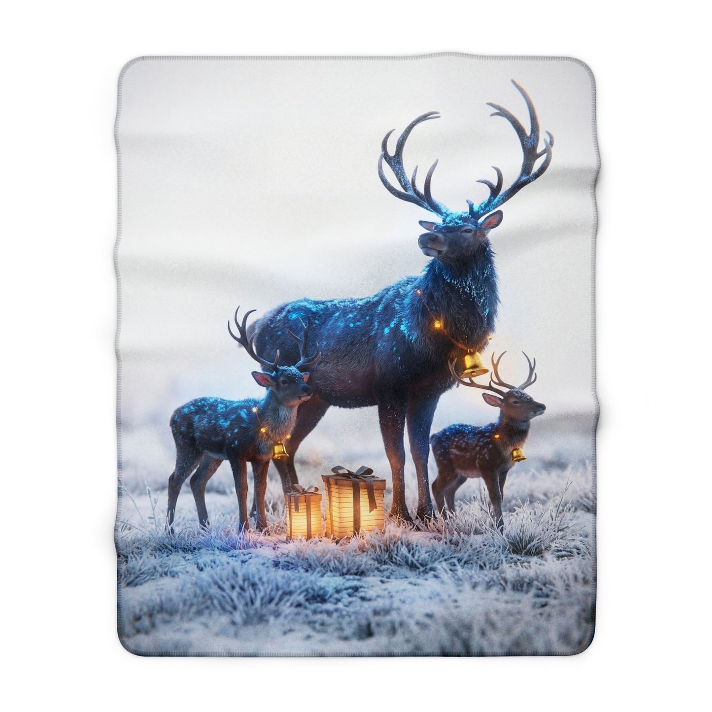 Starlight Stag Trio Blanket – Frosty Forest Guardians with Golden Bells