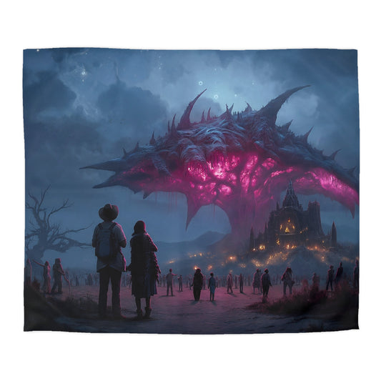 Celestial Leviathan Duvet Cover – Twilight Citadel Under a Skyward Sentinel