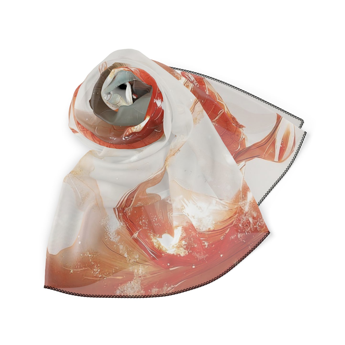 Child on Celestial Koi Poly Scarf – Warm Liquid Light Dreamscape