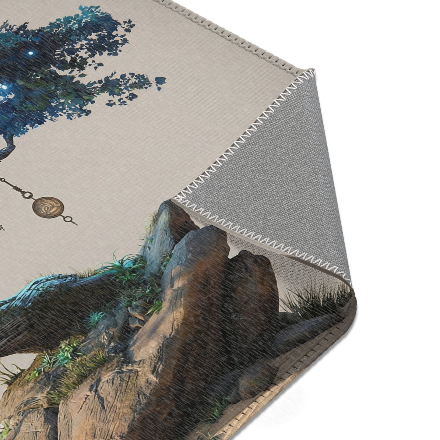 Luminescent Wisdom Tree Area Rug – Azure Grove in the Desert Sands