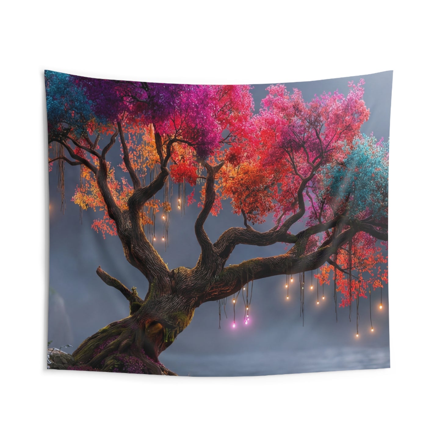 Chromatic Dream Tree Indoor Wall Tapestries – Moonlit Spectral Canopy