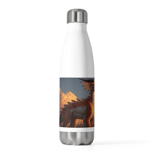 Sunset Sentinel Dragon 20oz Insulated Bottle – Warm Amber Glow Against Clouds