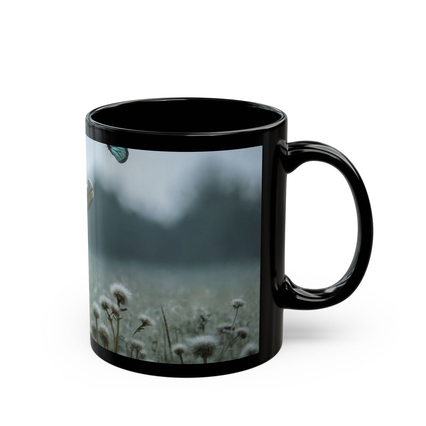 Curious Caiman Black Mug – Azure Butterfly Encounter