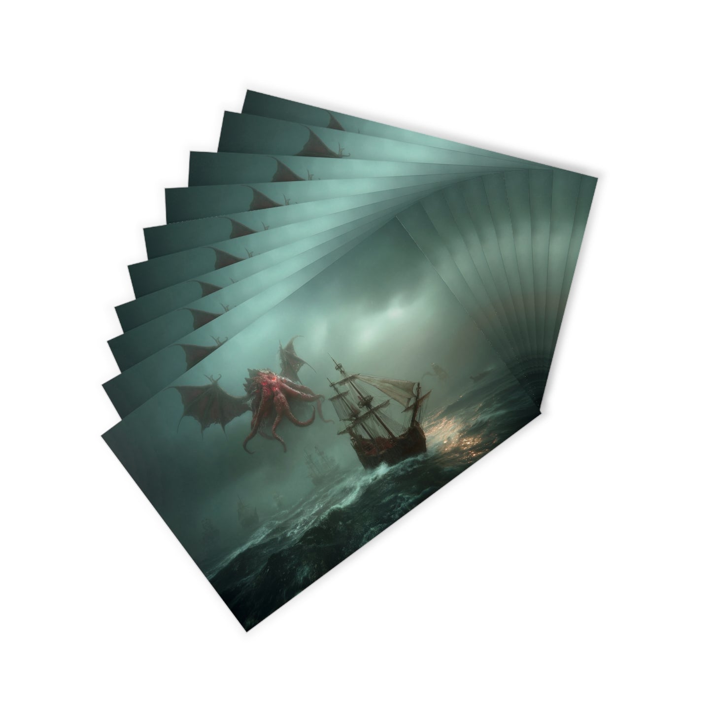 Leviathan Dragon Ship Postcards (10pcs) – Crimson Sky Storm at Sea