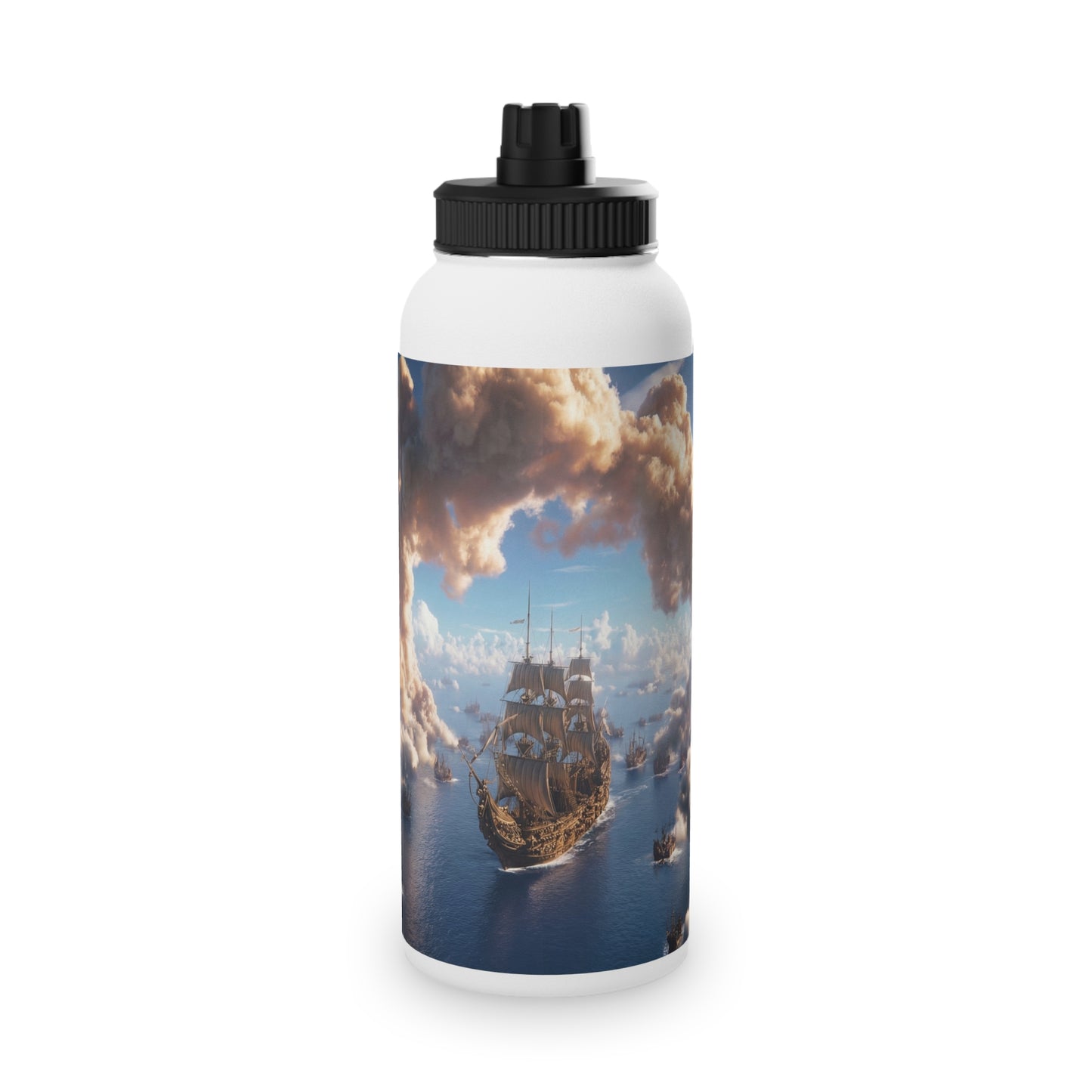 Armada Through Clouds Stainless Steel Water Bottle, Sports Lid – Golden Fleet at Dawn