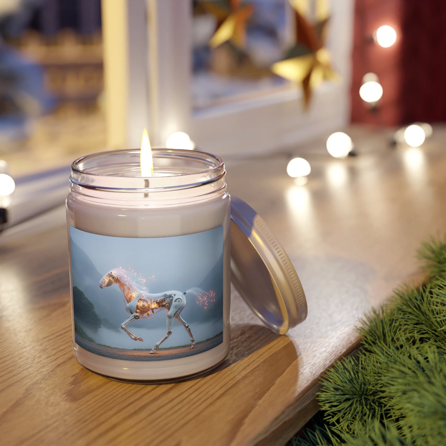 Luminescent Cyber Horse Scented Soy Candles with White Lid, 9oz – Circuitry and Twilight Dreamscape