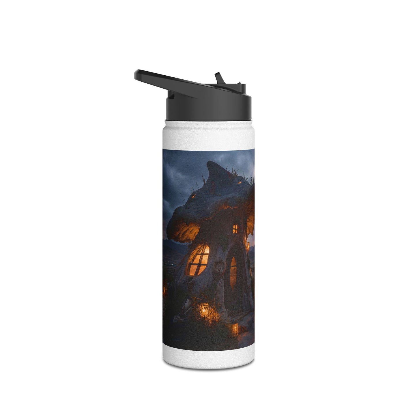 Mushroom Cottage Sunset Water Bottle – Warm Glow Haven Standard Lid