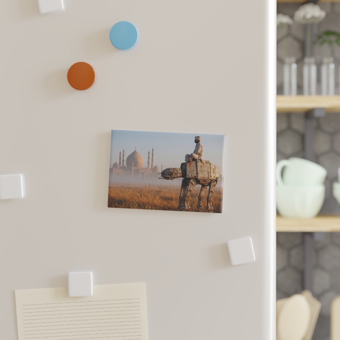 AT-AT Walker with Turbaned Rider Button Magnet, Rectangle (1 & 10 pcs) – Dawn’s Quiet Passage Through History