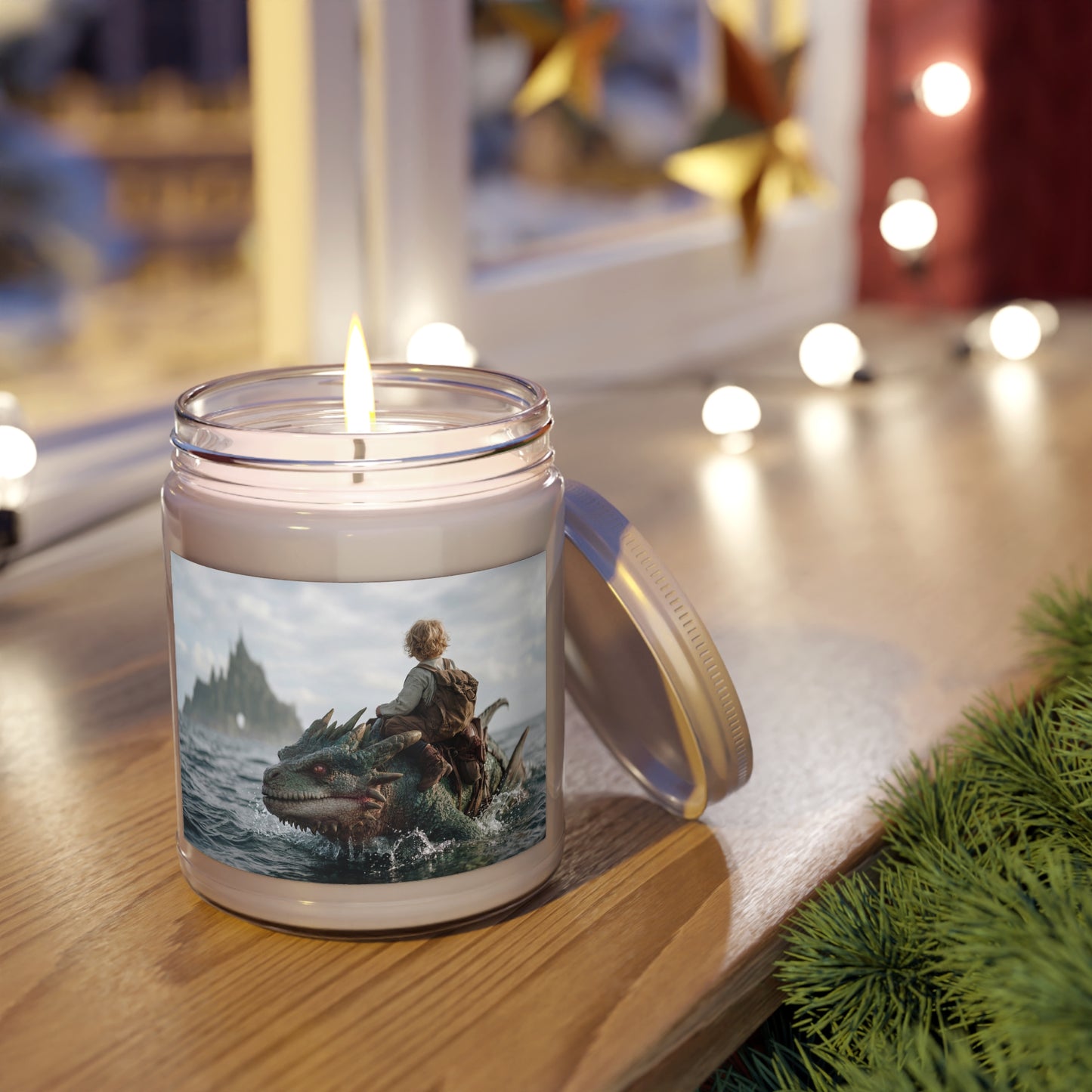 Sea Dragon Rider Scented Soy Candles with White Lid, 9oz – Salt-Kissed Fantasy Voyage