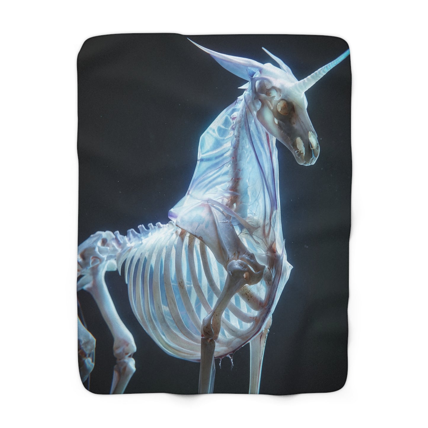 Luminescent Unicorn Skeleton Sherpa Fleece Blanket – Ghostly Glow in the Dark