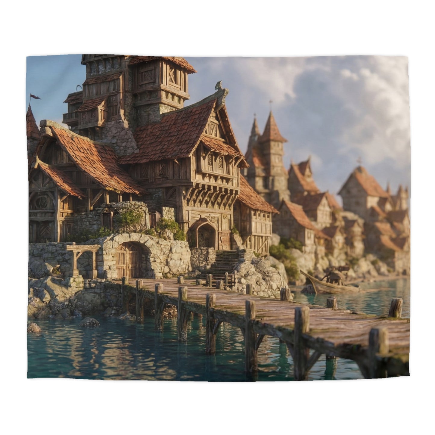 Seafarer’s Haven Microfiber Duvet Cover – Sunlit Harbor Dreamscape