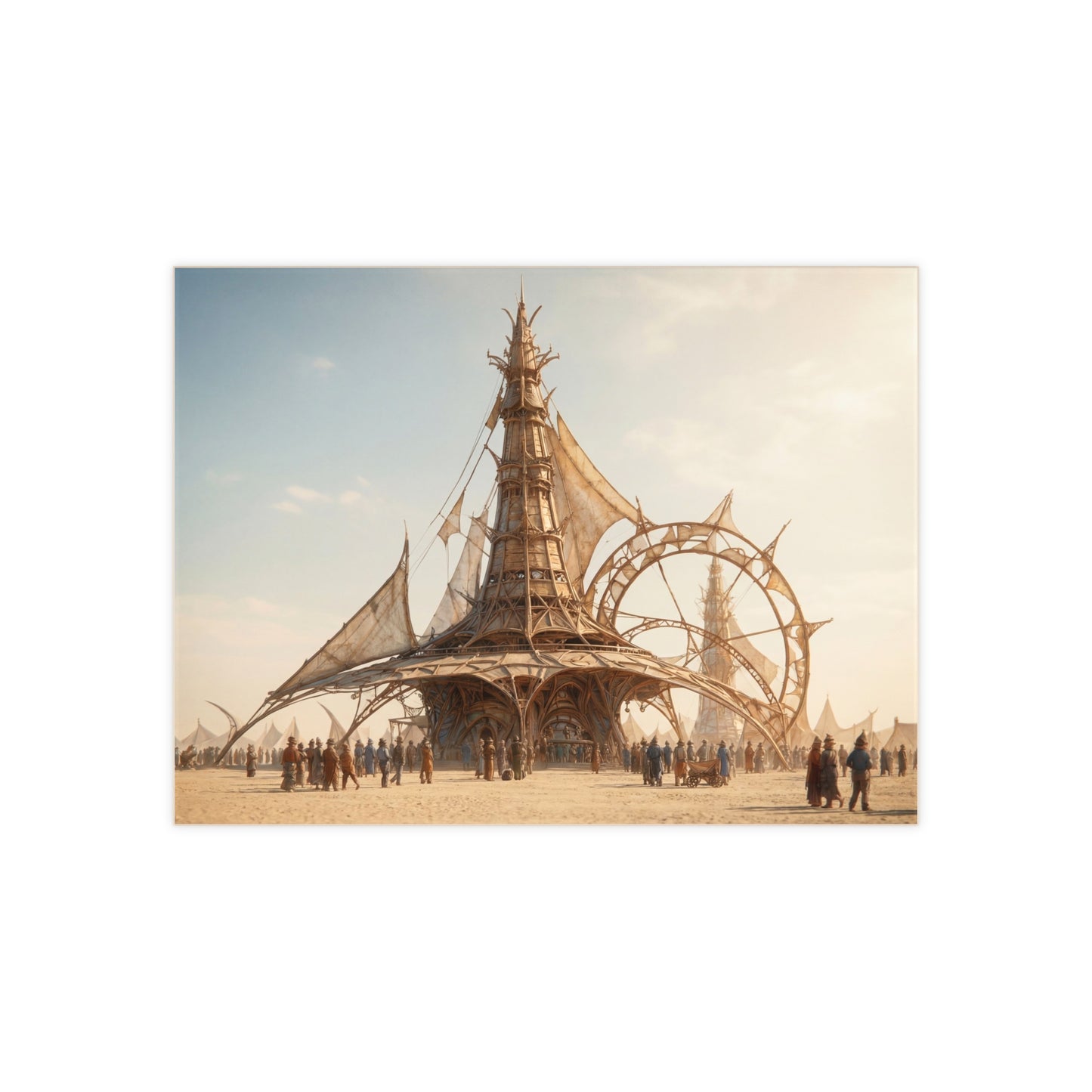 Sky-Sail Cathedral Ceramic Photo Tile – Sunset Oasis in the Dunes