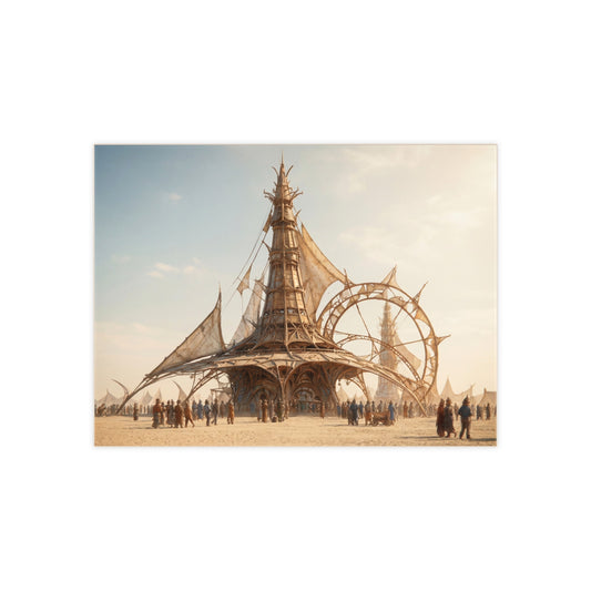 Sky-Sail Cathedral Ceramic Photo Tile – Sunset Oasis in the Dunes