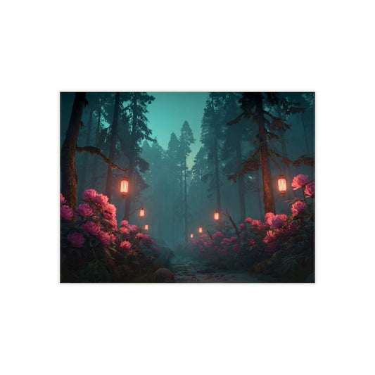 Whispering Woods Lantern Path Ceramic Photo Tile – Pink Peonies in Twilight