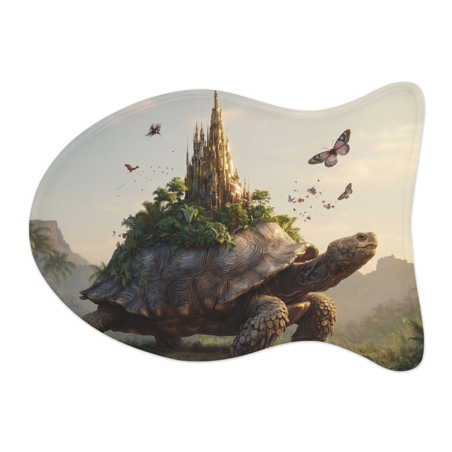 Celestial Tortoise Castle Pet Feeding Mats – Sunlit Sanctuary for Your Furry Companions