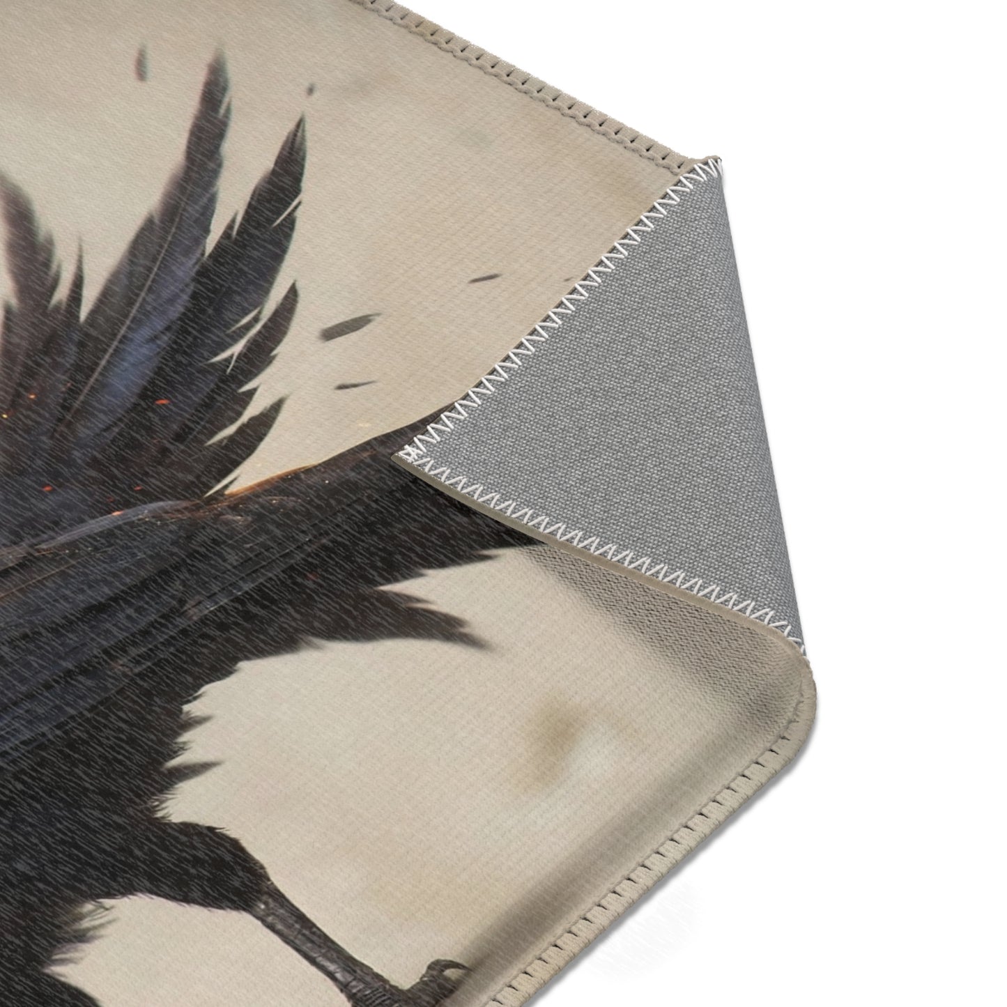 Fiery Raven Sentinel Area Rug – Ember-Clad Avian Guardian