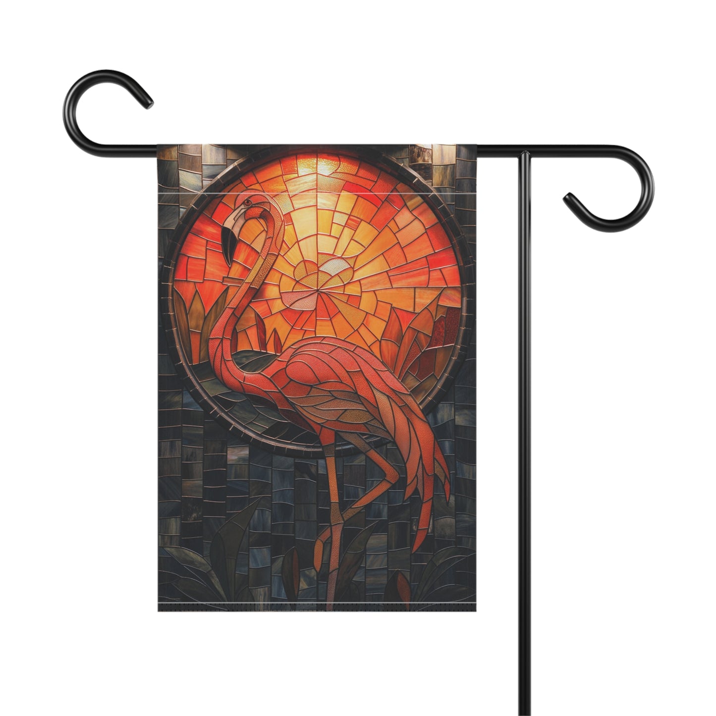 Stained Glass Flamingo Garden Flag