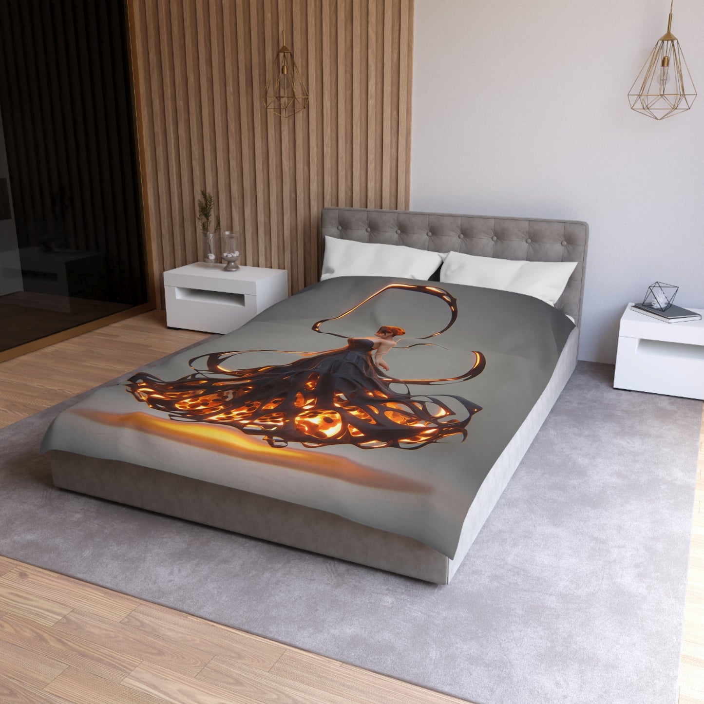 Luminal Dancer Microfiber Duvet Cover – Gilded Shadow Waltz