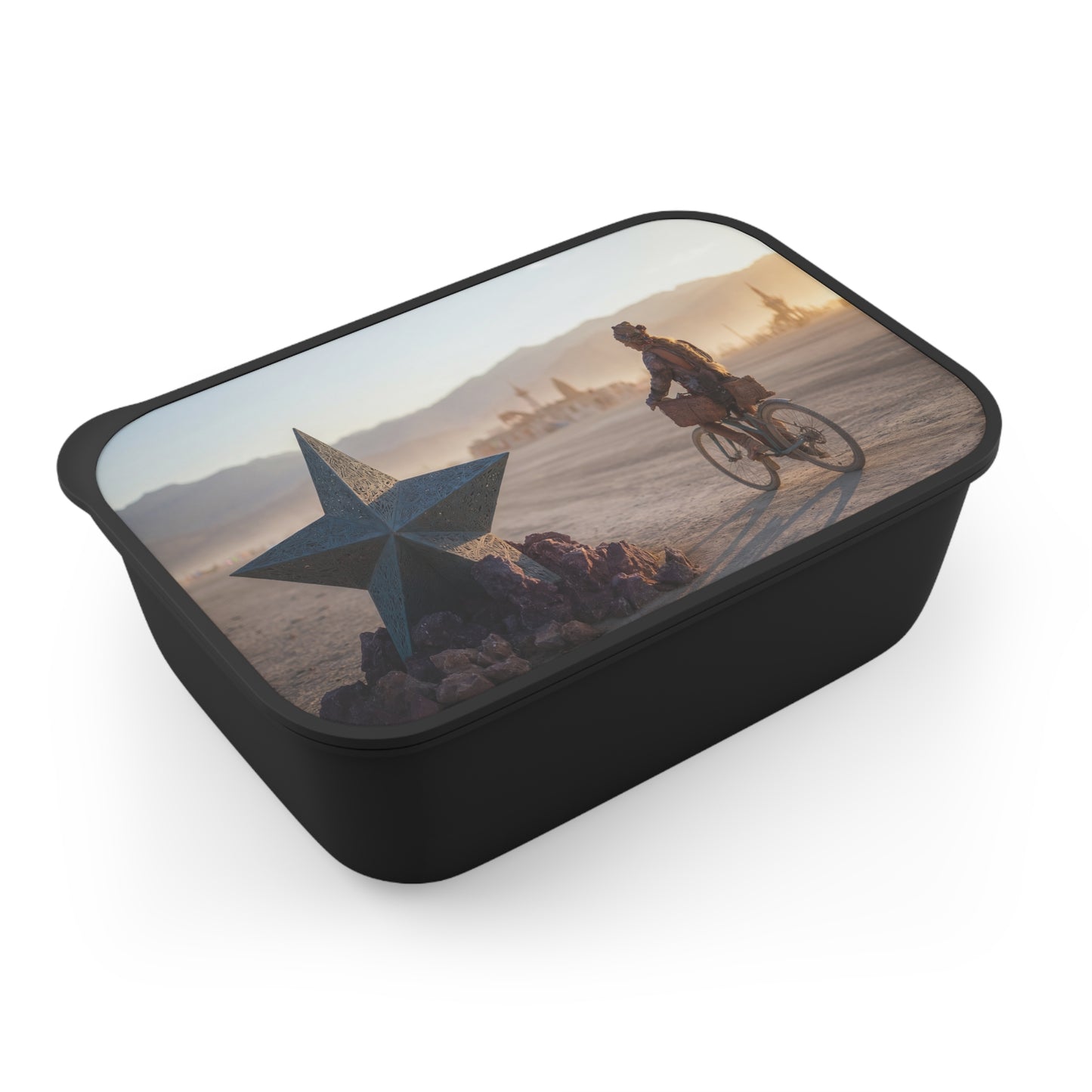 Desert Star Cyclist PLA Bento Box with Band and Utensils – Sunset Ride Through Dust and Dreams