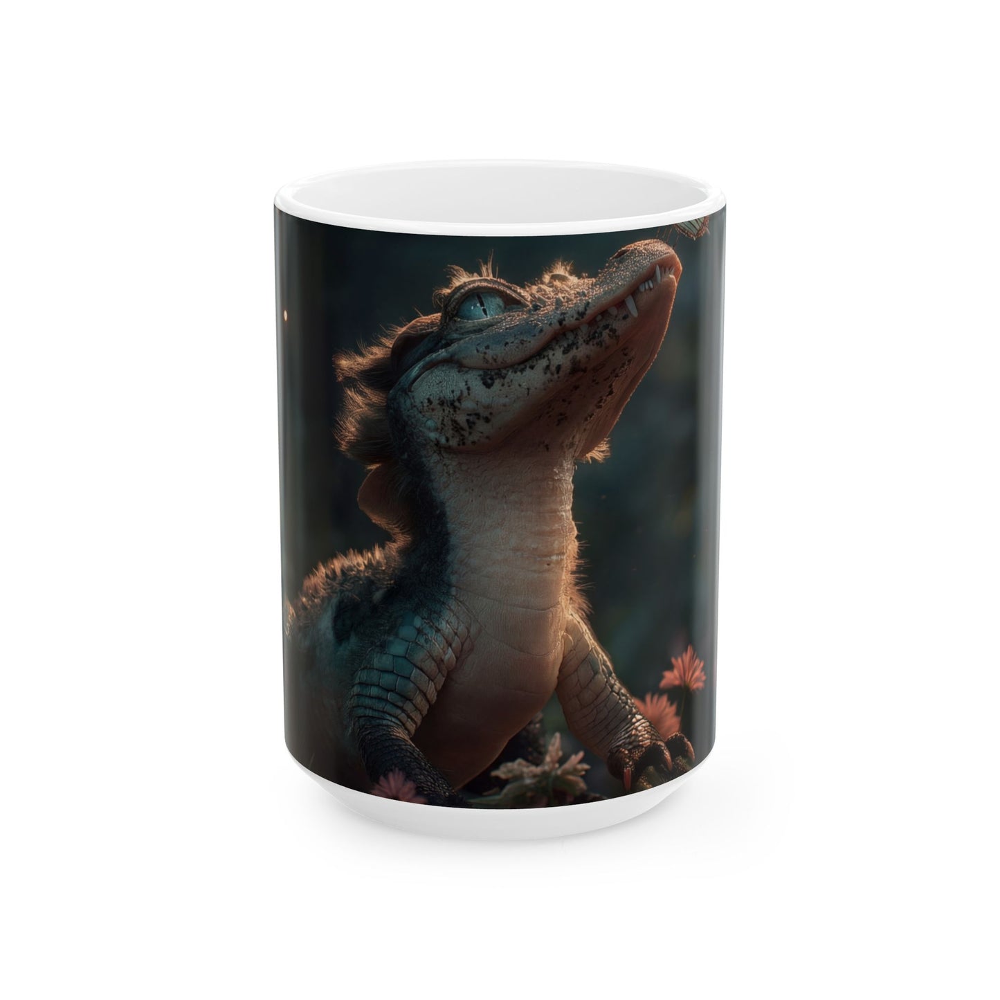 Gentle Crocodile with Butterfly Ceramic Mug – Twilight Meadow Whispers