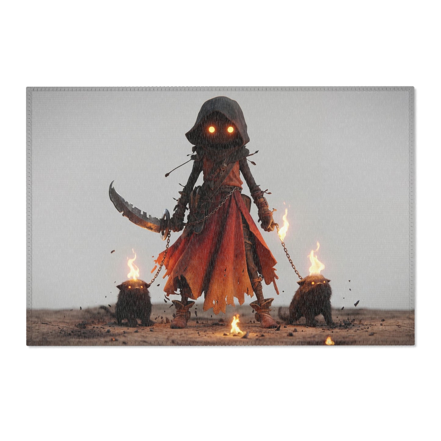 Flame-Winged Sentinel Area Rugs – Desert Mirage with Glowing Feline Companions