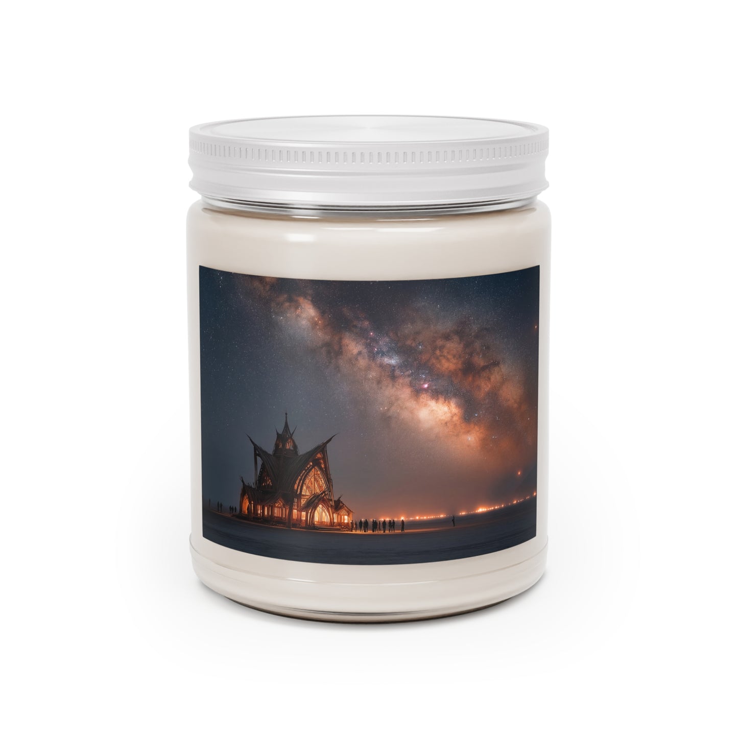 Starlit Cathedral Scented Soy Candles with White Lid, 9oz – Celestial Worship in Amber Light