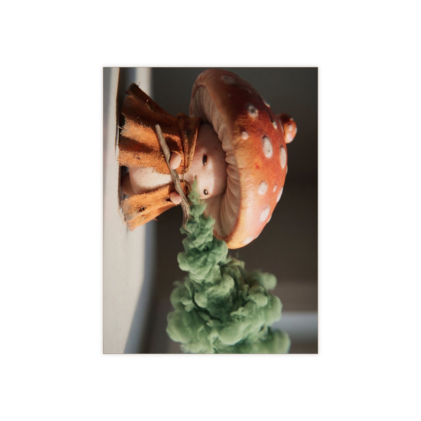 Mushroom Wanderer Ceramic Photo Tile – Gentle Smoke and Sunlit Cap
