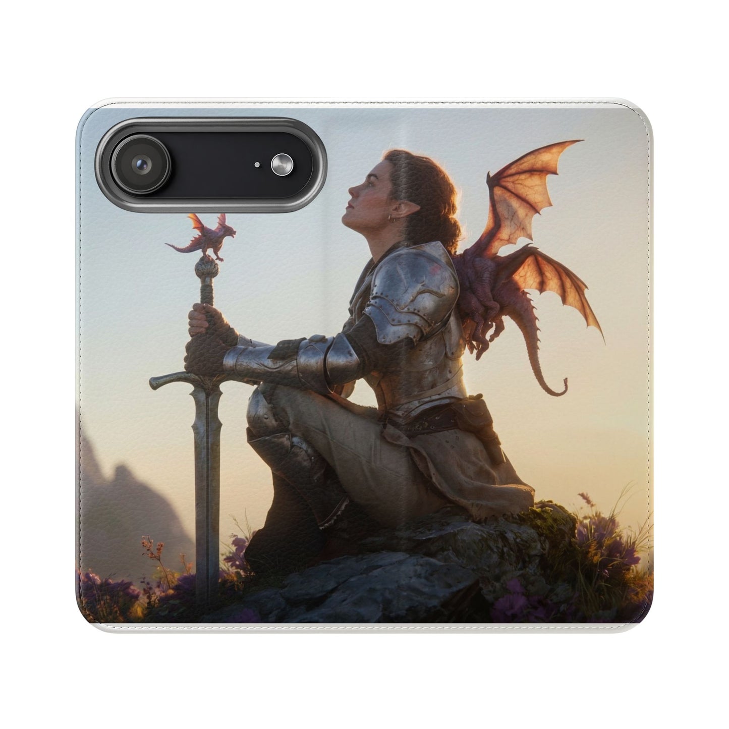 Dragon Knight Flip Cases – Sunlit Sentinel with Mini Drake and Sword