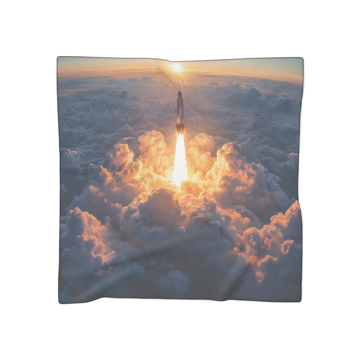 Sunburst Rocket Launch Poly Scarf – Dawn’s First Flight Dreamscape