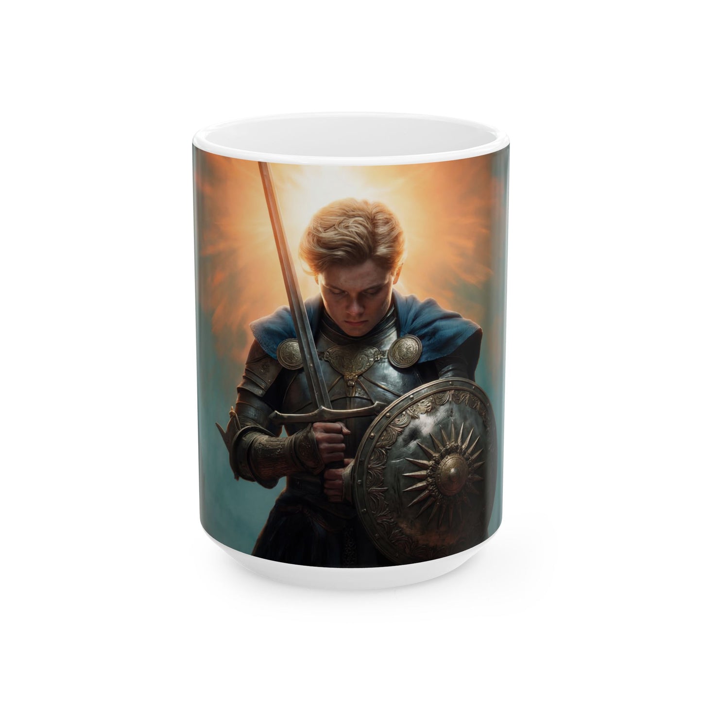 Sunlit Sentinel Ceramic Mug – (11oz, 15oz) Dawn’s Radiant Resolve