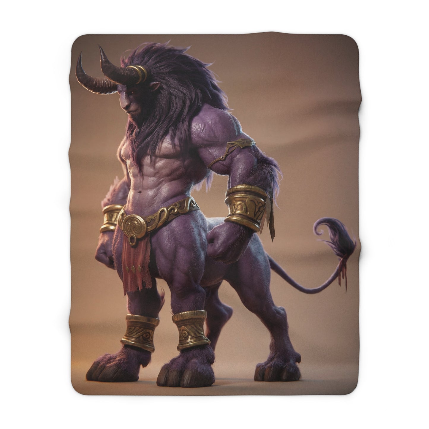 Horned Centaur Sherpa Fleece Blanket – Purple Guardian with Golden Armor