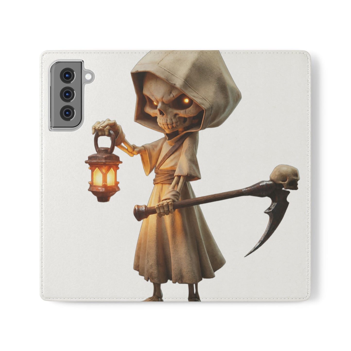 Lantern-Bearing Sentinel Flip Cases – Hooded Guardian with Scythe and Warm Glow