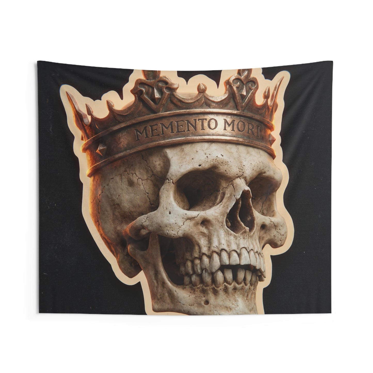 Crowned Skull Indoor Wall Tapestries – Regal Memento Mori Glow